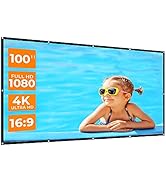 Projector Screen, 100 - inch White Soft Projection Screen for Indoor and Outdoor Use, 4K HD 16:9 ...