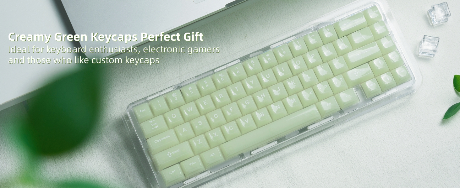 Keyboard Keycaps Jelly Ceramic Keycaps Style, Clear Creamy Matcha Green Key Cap Transparent Custom