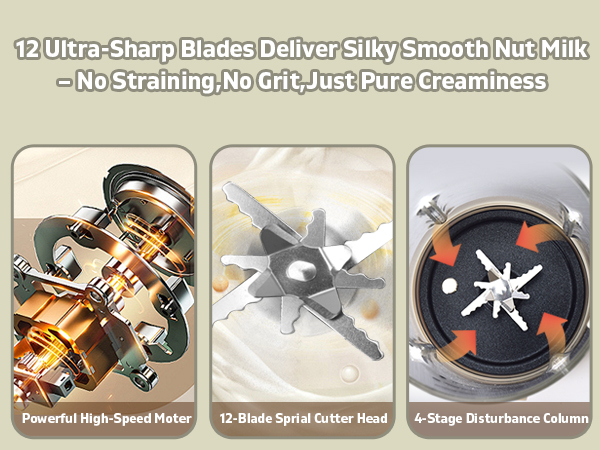 12 Ultra-Sharp Blades Deliver Silky Smooth Nut Milk-No Straining, No Grit, Just Pure Creaminess
