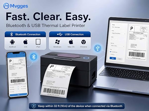 Bluetooth &amp;amp; USB Thermal Label Printer