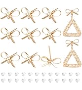 BENECREAT 12Pcs Real 18K Gold Plated Stud Earring Findings, Bow Tie Brass Earrings Stud with Hori...
