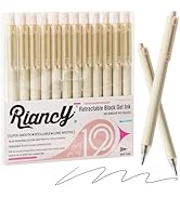 RIANCY Beige Cream Gel Pens 12PCS Value Pack, Cute Aesthetic Neutral Black Ink Retractable Pens, ...
