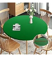 Obstal Fitted Round Green Table Cloth, Reversible Waterproof Stain Resistant Elastic Stretch Tabl...