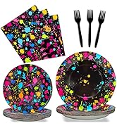 Neon Party Supplies for 24 Guests Glow Party Plates Napkins Tableware Neon Glow Birthday Colorful...