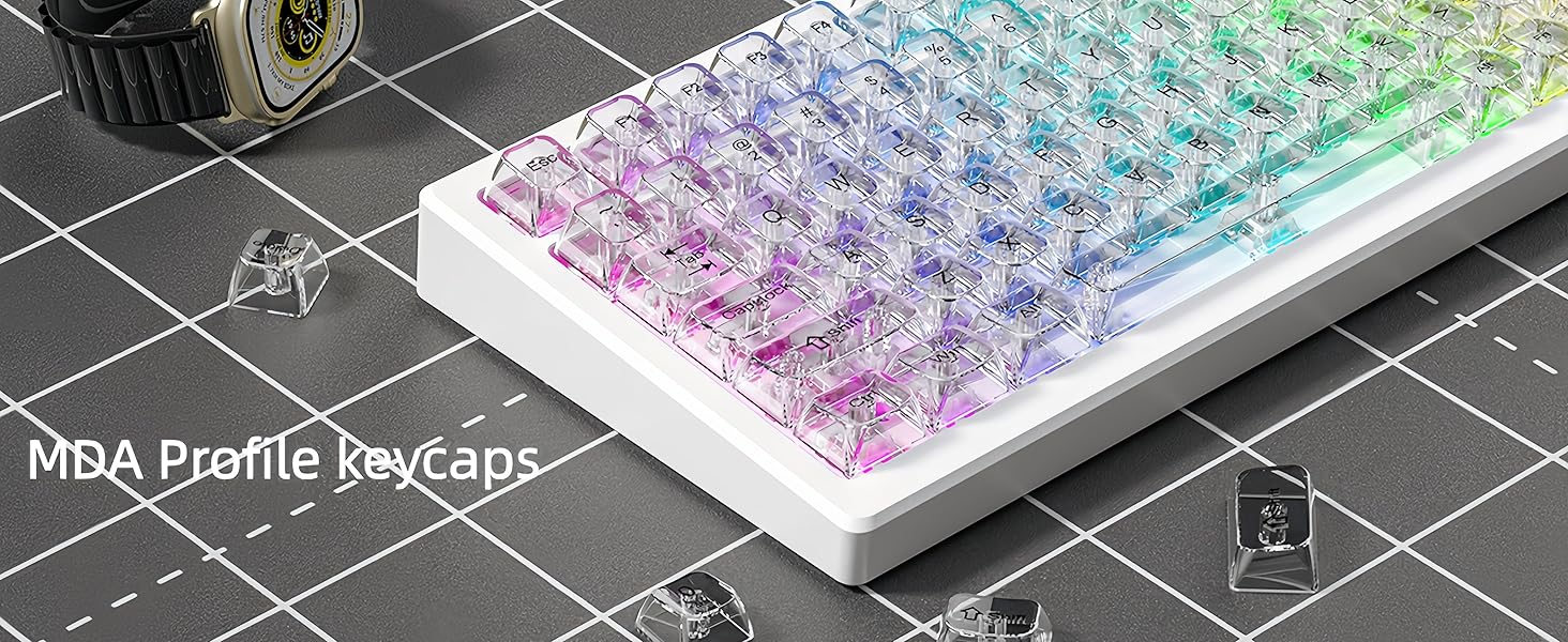 White Clear keycaps,Transparent keycaps,Ceramic Jelly Keycaps Set,Shine Through Key caps,MDA Profile