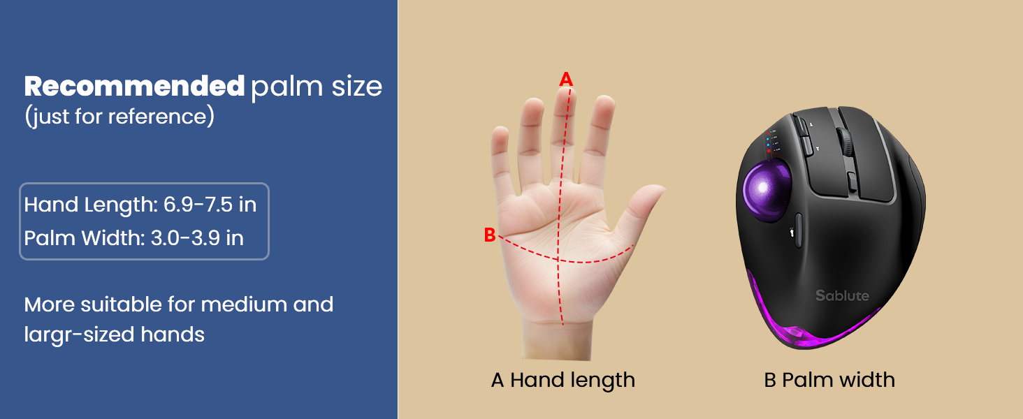 Wireless Trackball Mouse, Ergonomic Bluetooth Rechargeable Computer Mouse-Purple Ball