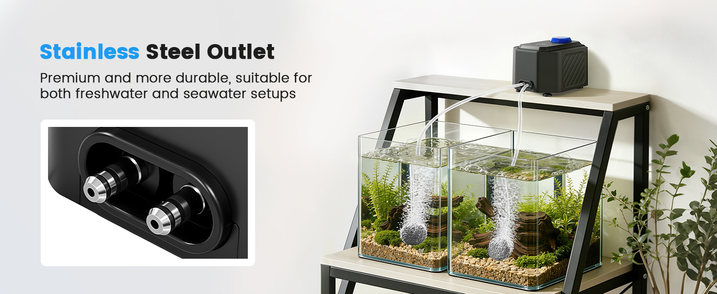 fishkeeper Powerfu Quiet Aquarium Air Pump Adjustable Dual-Outlet Fish Tank Air Pump
