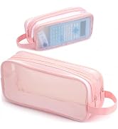 Vocuer Large Grid Mesh Pencil Pouch Aesthetic 2 Compartments, Big Clear Pencil Case Bag Transpare...