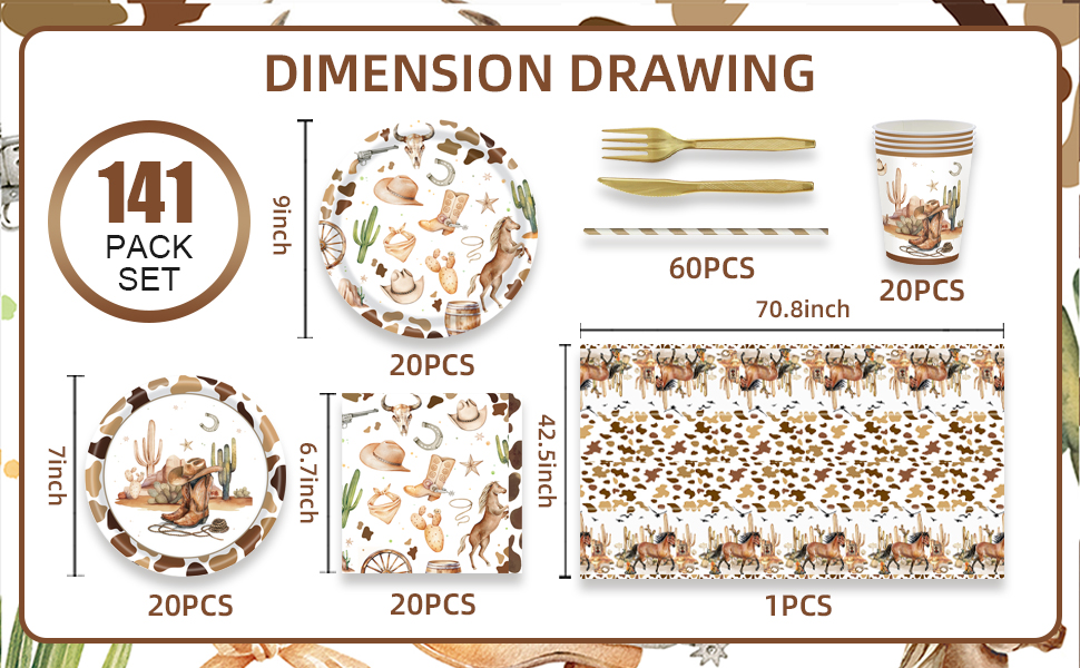 141Pcs Western Cowboy Birthday Party Supplies