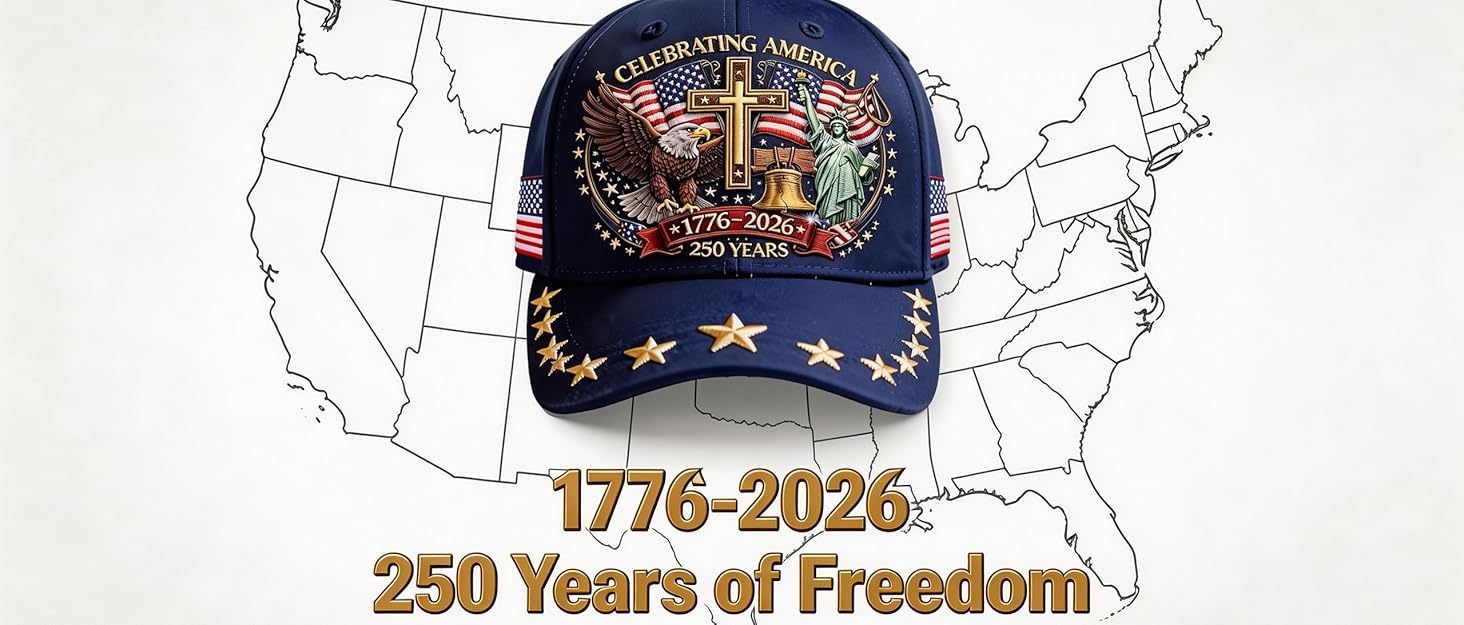 250 Anniversary USA Hat,Eagle Liberty Cross Printed Pattern