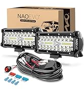 NAOEVO 7 Inch LED Light Bar, 240W 24,000LM Offroad Fog/Driving Lights LED Pods with 2 Leads Wirin...