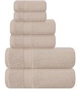 BOUTIQUO 6 Pack Cotton Towel Set, Contains 2 Bath Towels 27x54 inch, 2 Hand Towels 16x24 inch &amp; 2...