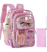 Unineovo Clear Backpack for School,Heavy Duty PVC Transparent Bookbag for Stadium Events, Girls S...
