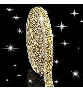 Dowarm 3 Yards Gold Rhinestone Ribbon Crystal Self Adhesive Tape Bling Diamond Sticker Glittery S...