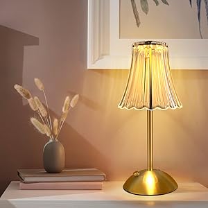 The cordless lamp emitting a warm, soft light.
