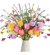 N&T NIETING Tulips Artificial Spring Flowers with Wildflowers 12 Pack Fake Tulips Stems 17" Artif...