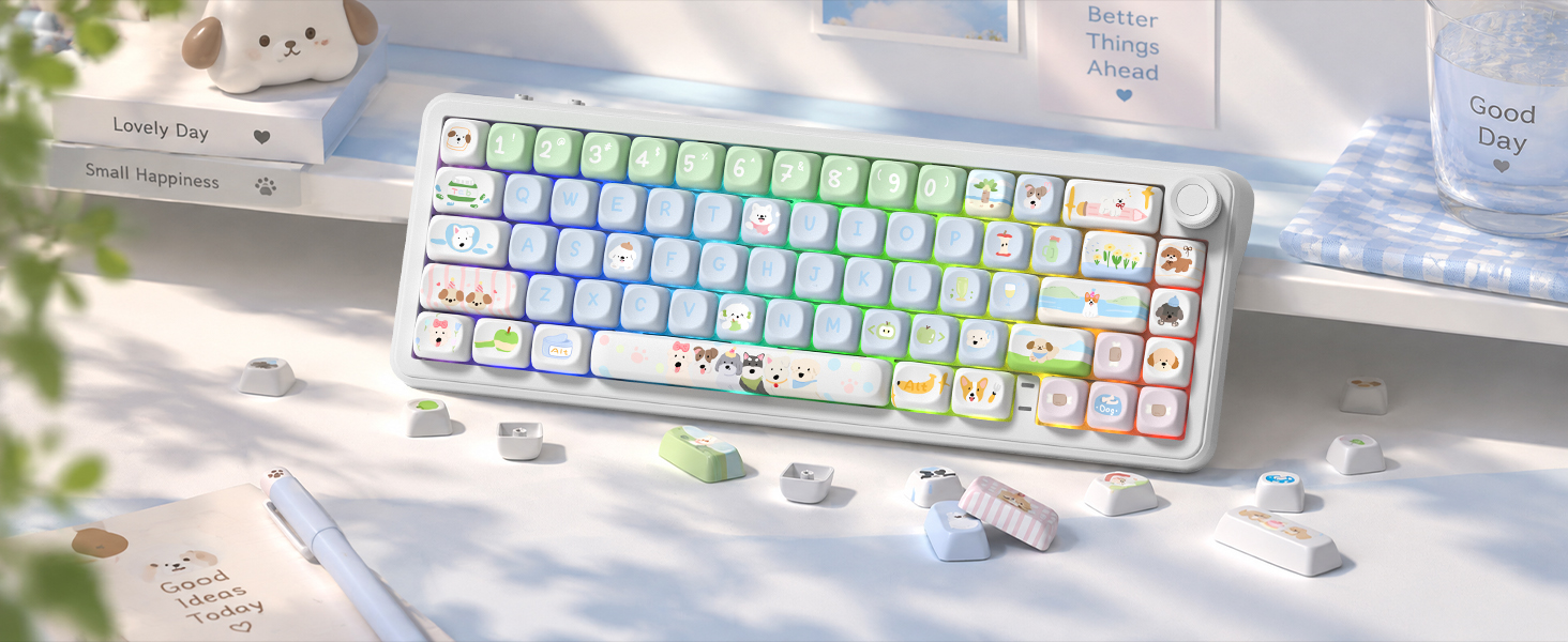 dagaladoo PBT Keyboard Keycaps, Blue/Green MOA keycaps,Cute Puppy