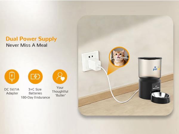 Automatic Cat Feeders 4L Timed Cat Dry Food Dispenser, Dual Power Supply Programmable Portion Size