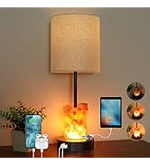 Table Lamp with Himalayan Salt Lamp, Bedside Lamps with USB C and A Ports, 3 Way Dimmable Salt La...