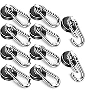 FINDMAG 10Pack Magnetic Hooks with Swivel Carabiner, 50LBS Neodymium Magnet Hooks Heavy Duty, Str...