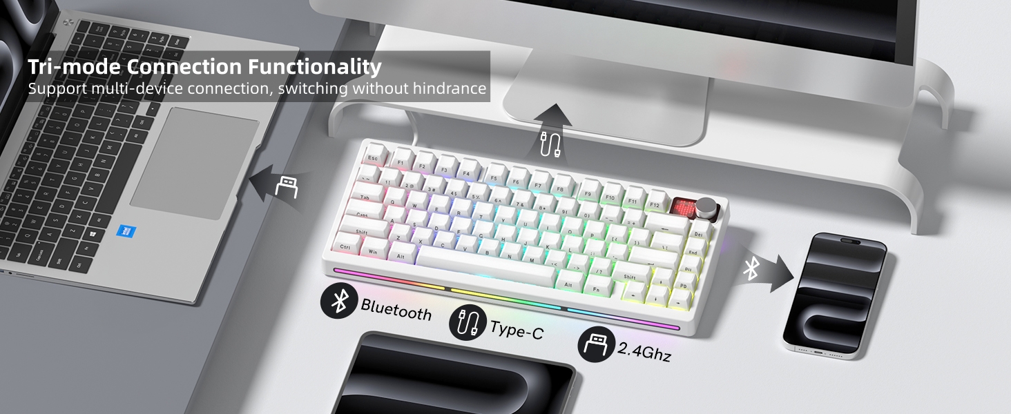 75% Wireless Mechanical Gaming Keyboard with Knob &amp;amp; Display, Thocky Creamy Keyboard