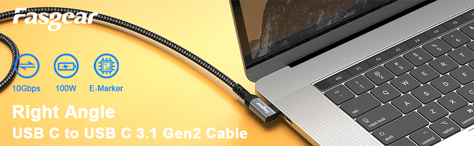 usb c to usb c 3.1 gen 2 100w right angle cable 3ft 6ft 10ft type c 90 degree 100 watts pd cable 