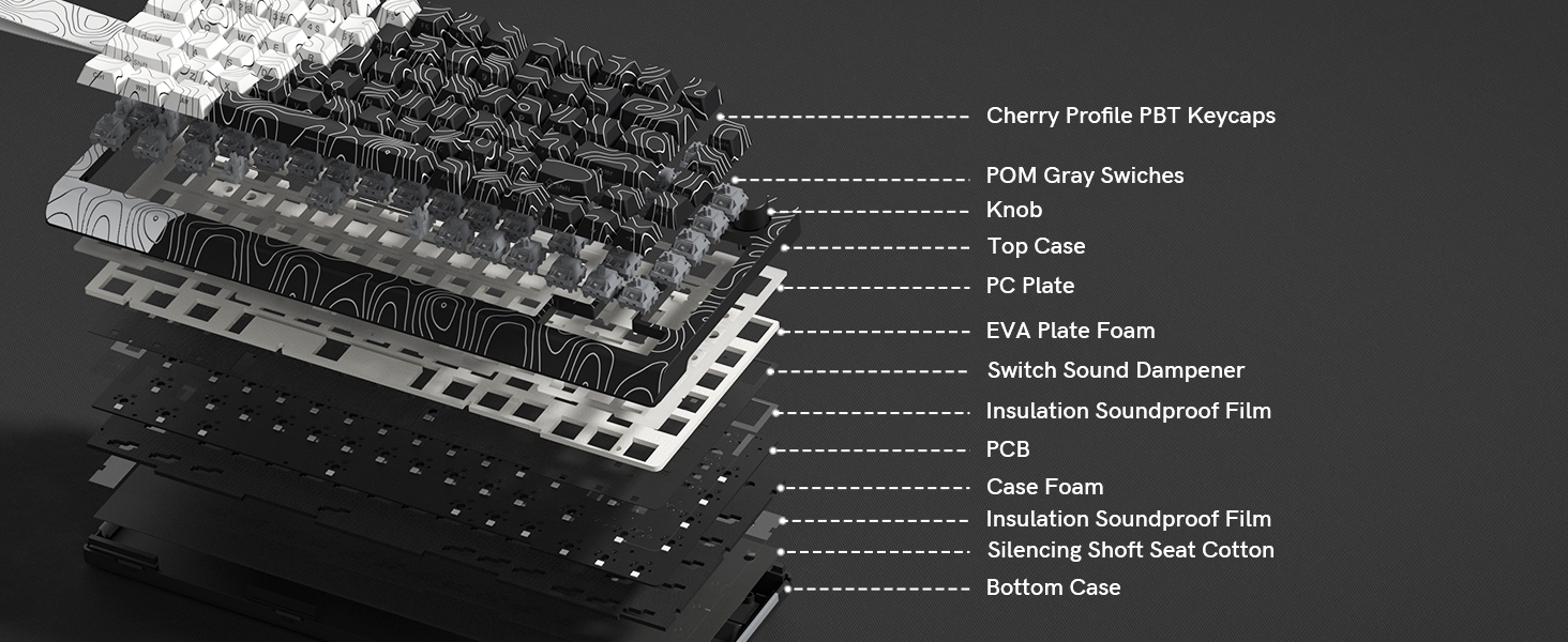 QMK/VIA 75% Keyboard Wireless,Topographic Gaming Mechanical Keyboard 65%
