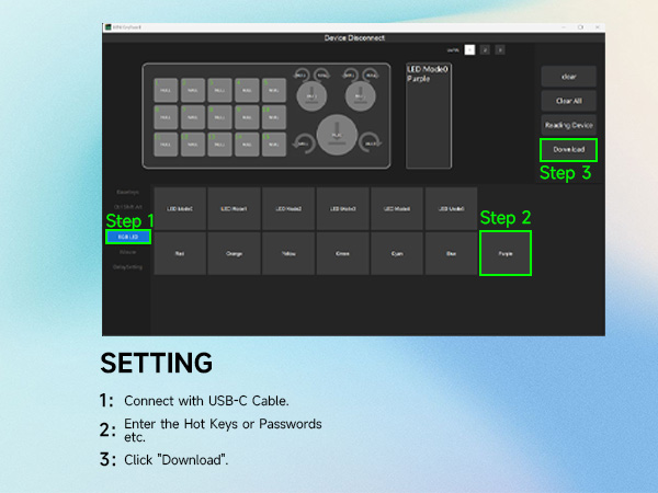 step 2 : connect with usb cable. enter the hot keys or passwords.