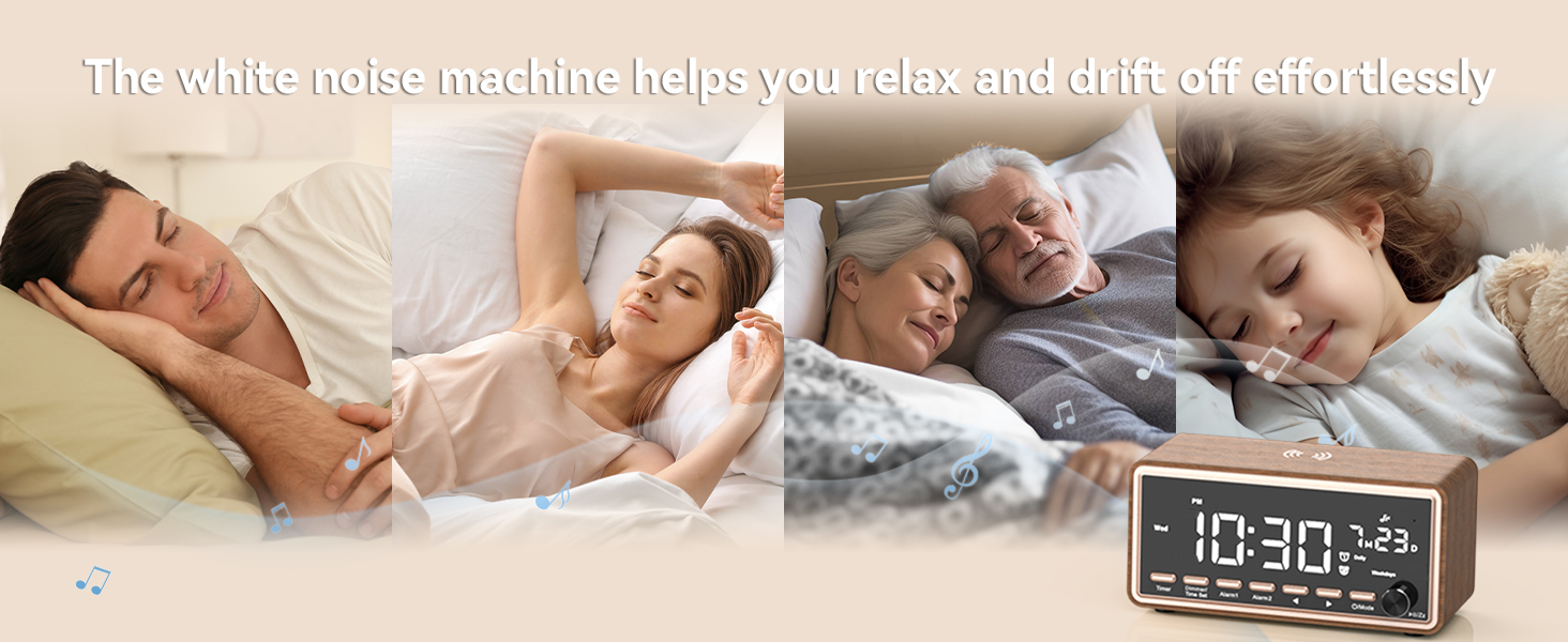 The white noise machine helps you relax, focus, and drift off effortlessly.