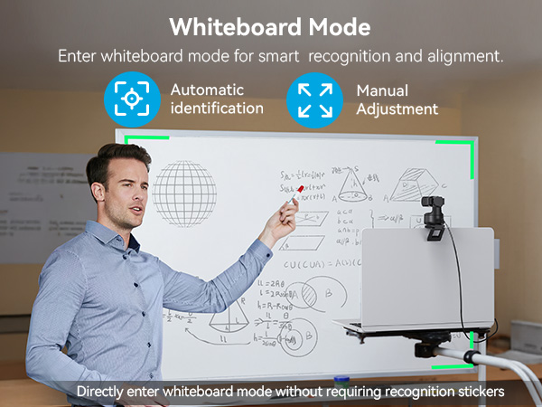 Whiteboard mode auto-detects boards with manual adjustment EMEET PIXY Webcam 4K