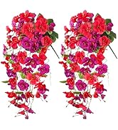 Artificial Hibiscus Fake Hanging Flowers Plants for Outdoors Spring Decoration, 2pcs Faux Silk Ou...