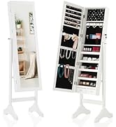 Sweetcrispy Freestanding Jewelry Armoire Cabinet, 47.3-Inch Full Length Jewelry Organizer Standin...