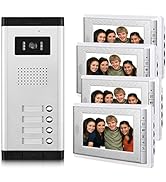 AMOCAM Apartment Video Intercom System, 4 Household Video Doorbell Kits, Wired 7 Inches Monitor, ...