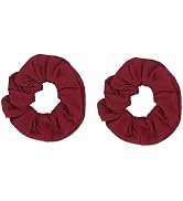 Set of 2 Solid Scrunchies - Burgundy | Hair Ties for Ponytails &amp; Buns, Soft Cotton Fabric, Gentle...
