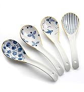IQCWOOD Ceramic Asian Soup Spoons with Non-Slip Hook, Perfect for Ramen, Pho, Miso Soup &amp; Wontons...