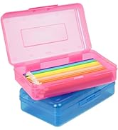 DANRONG Plastic Pencil Box 2 Pack, Large Capacity Pencil Case, Colored Pencil Boxes for Kids Adul...