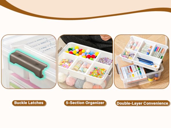 Plastic Storage Box with Removable Tray Craft Organizers and Storage Clear Storage Container