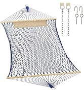 JoyView Traditional Rope Double Hammock - Hand Woven Cotton Hammock with Hardwood Spreader Bar an...