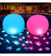 Cootway Floating Pool Lights w/Sea-Llife Patterns, 15" Upper &amp; Lower Dynamic Color Changing Solar...
