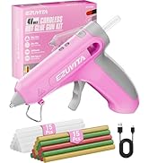 EZUVITA 4V Pink Cordless Hot Glue Gun Kit with 30 Multi-Color Glue Gun Sticks, Fast Preheating, U...