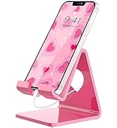 Crpich Acrylic Cell Phone Stand, Portable Phone Holder, Pink Phone Stand for Desk, Compatible wit...