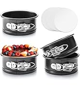 HONGBAKE 4 Inch Springform Pans, Mini Cheesecake Pans with 100 Pcs Parchment Paper Liners, Nonsti...