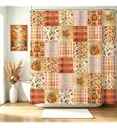 Mocsicka Fall Shower Curtain for Bathroom Autumn Patchwork Shower Curtain Pumpkin Maple Leaves Fa...