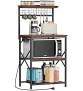 Furologee Kitchen Bakers Rack with Power Outlet, Microwave Oven Stand with Storage 4 Tiers, Coffe...