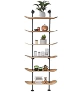Industrial Shelves - 6 Tier Industrial Decor Pipe Bookcase Using 7 Ply Skateboard Decks - Natural...