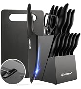 KATISUN 16 Pieces Kitchen Knife Block Set with Cutting Board, German Stainless Steel Knife Set wi...