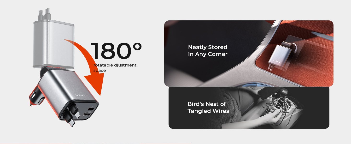 Dual Retractable CarCharger USB C