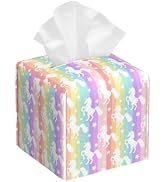 Leather Tissue Box Holder Unicorn Silhouette on Rainbow Stripes Tissue Box Cover Facial Paper Cas...