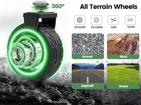 2-inch wide all-terrain wheels and 360° rotation