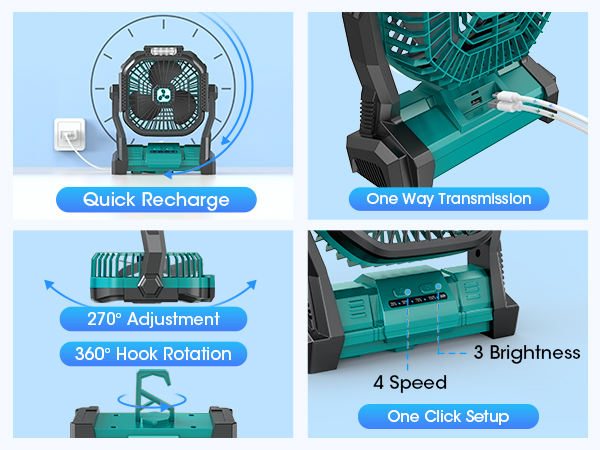 Portable Fan Rechargeable Cordless Battery Powered Fan USB for Travel Camping Tent Beach Desk